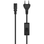 Hama Netzkabel mit Eurostecker, Schalter, 2-Pin-Stecker, Doppelnut, 2 m, Schwarz (00223274)