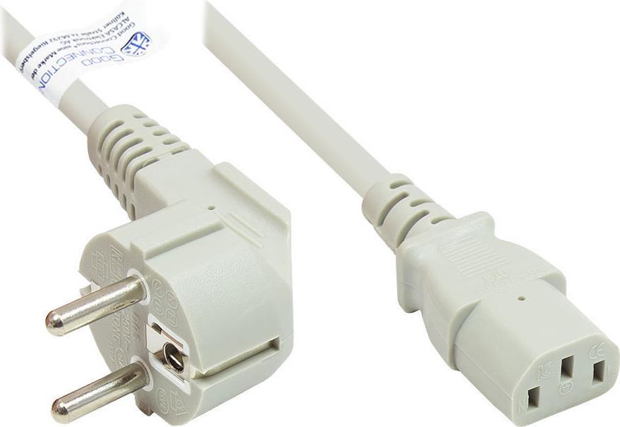 Netzkabel Schutzkontakt-Stecker Typ E+F (CEE 7/7, gewinkelt) an C13 (gerade), grau, 1,00 mm², 3 m, Good Connections® (P0130-GR030)