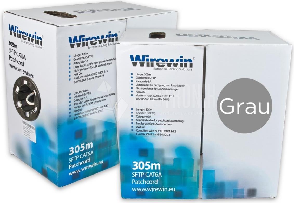 Wirewin VKBOX KAT6A PATCH 305 Netzwerkkabel Grau 305 m Cat6a S/FTP (S-STP) (VKBOX KAT6A PATCH 305 GR)