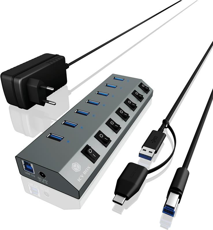 ICY BOX IB-HUB1701-C3 USB-Hub 7 Ports Anthrazit