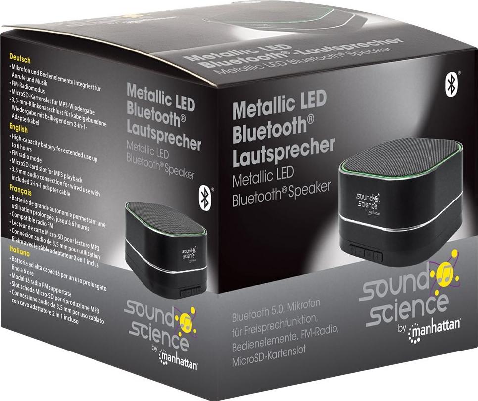 Manhattan Sound Science Metallic Bluetooth-Lautsprecher 3 W Bluetooth 5.0 Schwarz