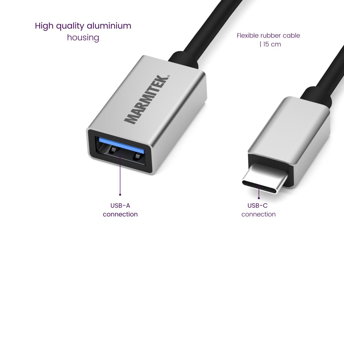 Marmitek 08375 USB-Adapter 0,15 m USB 3.2 Gen 1 USB-C auf USB-A Schwarz - Silber