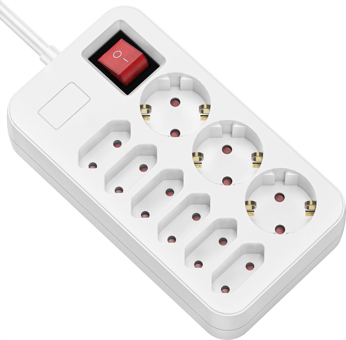 ROLINE Steckdosenleiste 9-fach mit Schalter, 3x Schutzkontakt + 6x Eurobuchse, weiß, 1,5 m