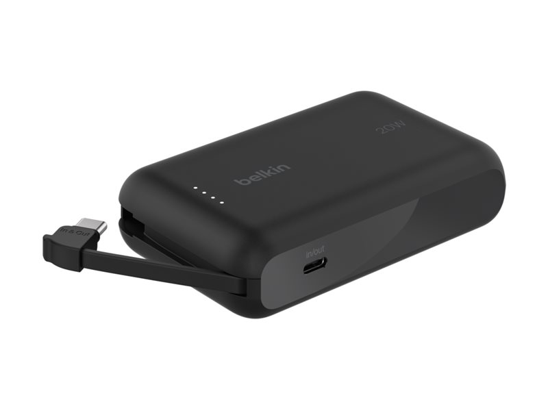Belkin BoostCharge Powerbank mit integriertem USB-C-Kabel 10000 mAh 20 W Schwarz
