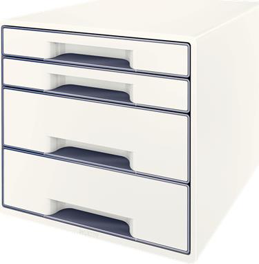Esselte-Leitz LEITZ Schubladenbox WOW CUBE, 4 Schübe, perlweiß/grau für Format DIN A4 Maxi, Hochglanz, Schubladen mit Auszugs - 1 Stück (5213-20-01)