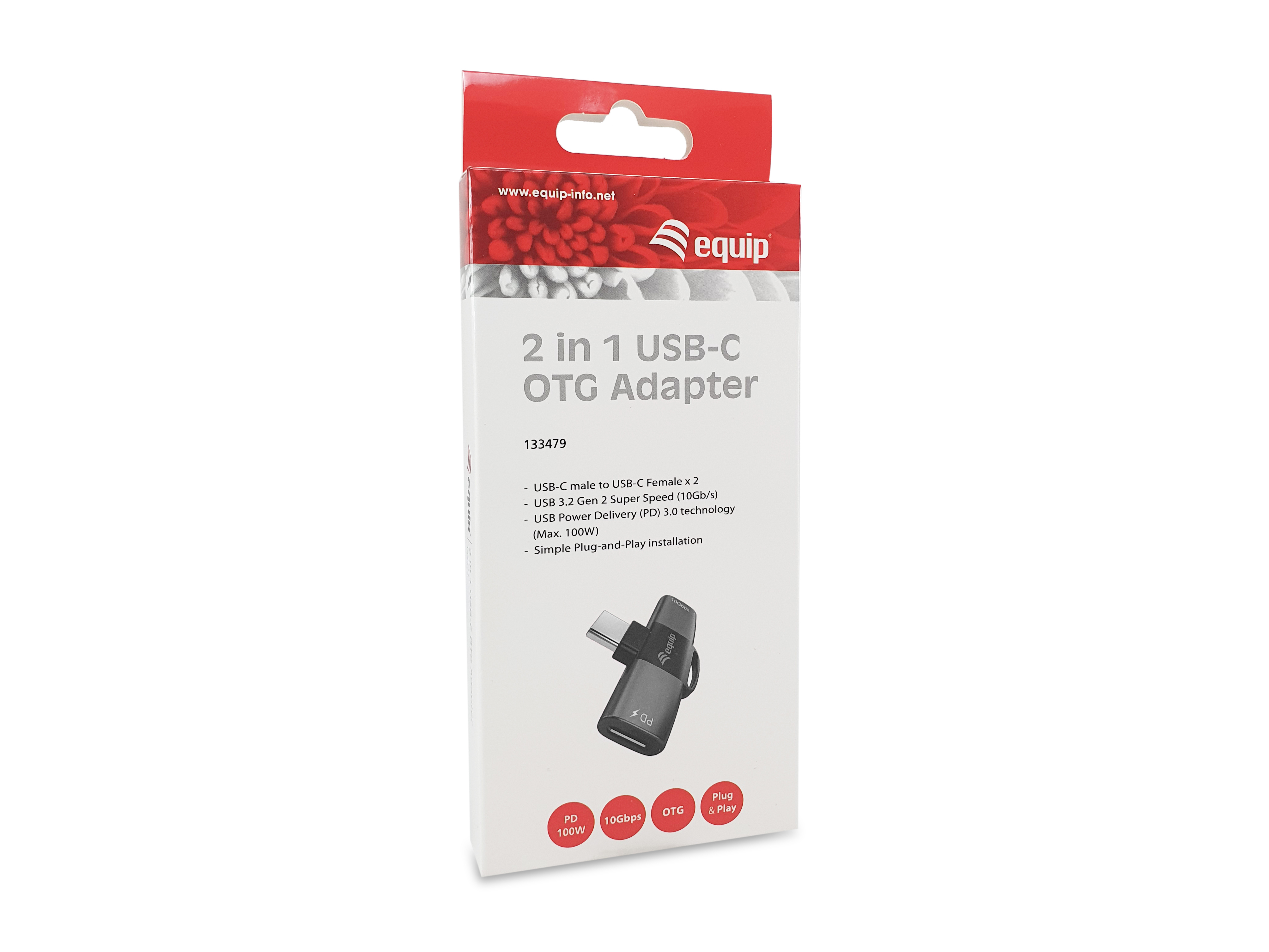 Equip 2-in-1-USB-C-OTG-Adapter USB-C auf 2 x USB-C 10 Gbit/s PD 100 W Grau