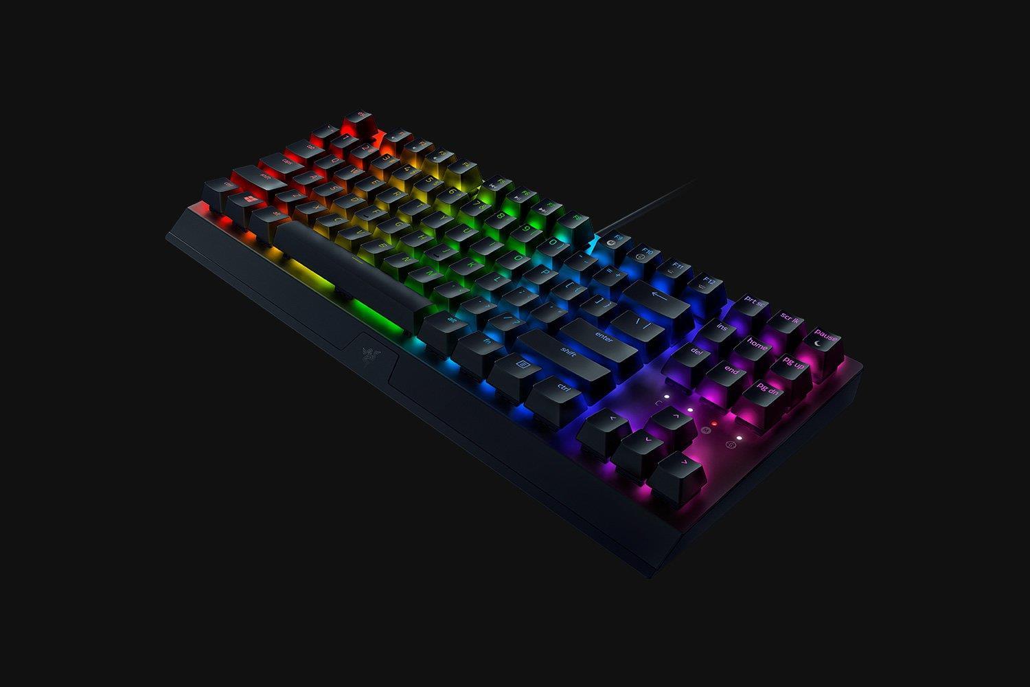 Razer Blackwidow V3 Tenkeyless. Tastatur Formfaktor: Volle Größe (100%). Tastatur-Stil: Gerade. Geräteschnittstelle: USB, Tastatur-Key Switch: Mechanischer Switch, Tastaturaufbau: QWERTY. Typ der Hintergrundbeleuchtung: RGB-LED. Empfohlene Nutzung: Gaming. Produktfarbe: Schwarz (RZ03-03491800-R3M1)