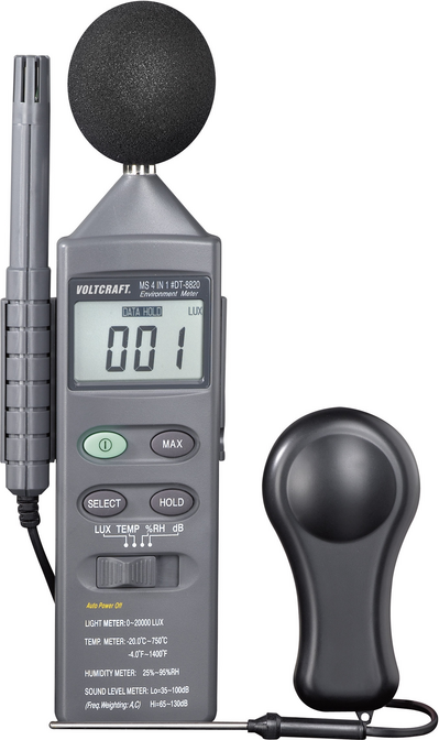 Voltcraft DT 8820 Umwelt-Messgerät, Temperatur-, Luftfeuchte-, Beleuchtungsstärke und Schallpegel-Me (DT 8820)