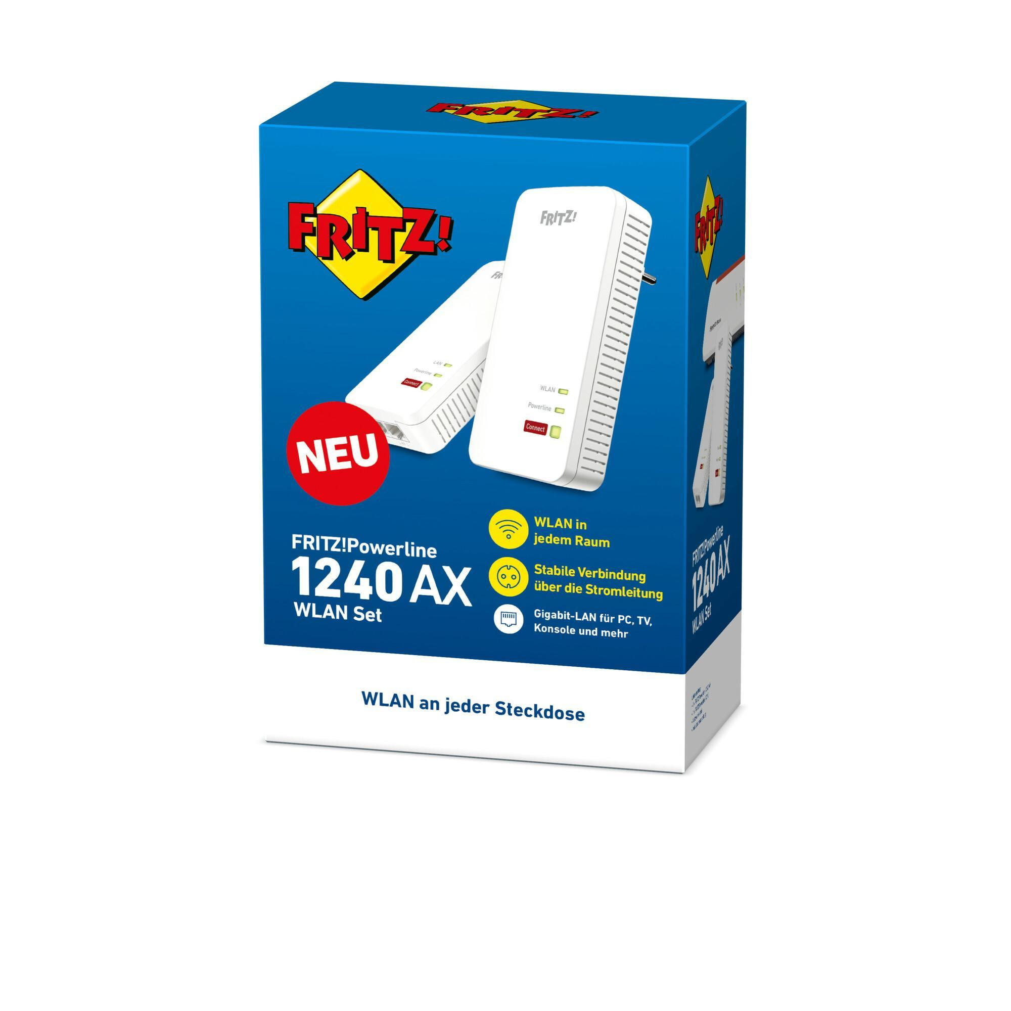 FRITZ!Powerline 1240 AX WLAN Set Powerline-Adapter-Kit 1,2 Gbit/s Wi-Fi 6 Gigabit Ethernet Weiß