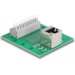 Delock RJ45 Buchse zu Terminalblock mit Drucktaster für Hutschiene gewinkelt (66993)