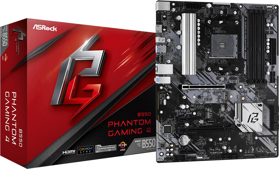 ASRock B550 Phantom Gaming 4 Mainboard Sockel AM4 ATX Schwarz, Rot