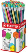 STABILO Bleistift Pencil 160 mit Radierer, 72er Display Härtegrad: HB, farbig lackiert mit weißen Kantenstreifen, - 1 Stück (2160/72-1HB)