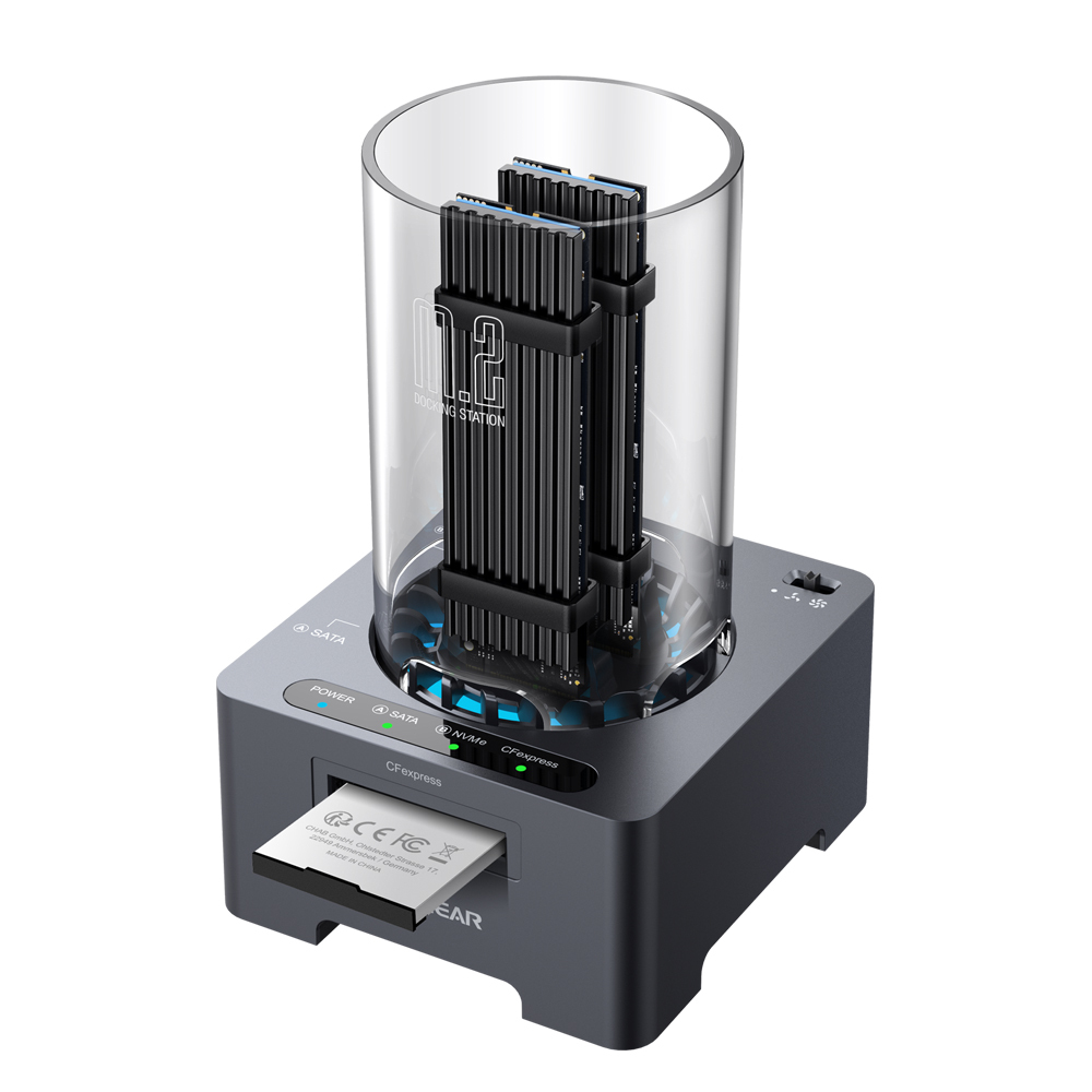 GrauGear G-M2DK-CR-10G Dockingstation mit Kartenleser für M.2 NVMe/SATA und CFexpress USB 3.2 Gen 2 Type-C Grau