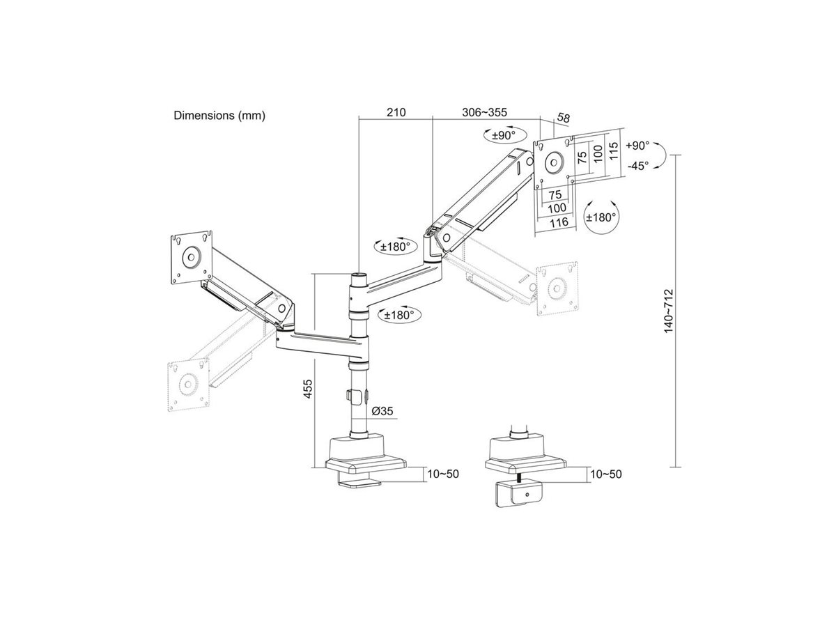 ACT office solid pro Monitorarm AC8330 für 2 Bildschirme bis 34" Gasfeder Schwarz