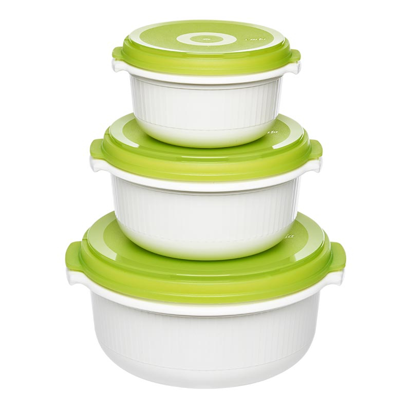 EMSA Micro Family Starter-Set Mikrowellengeschirr 3-teilig Rund 500 ml/1000 ml/1500 ml Grün/Weiß