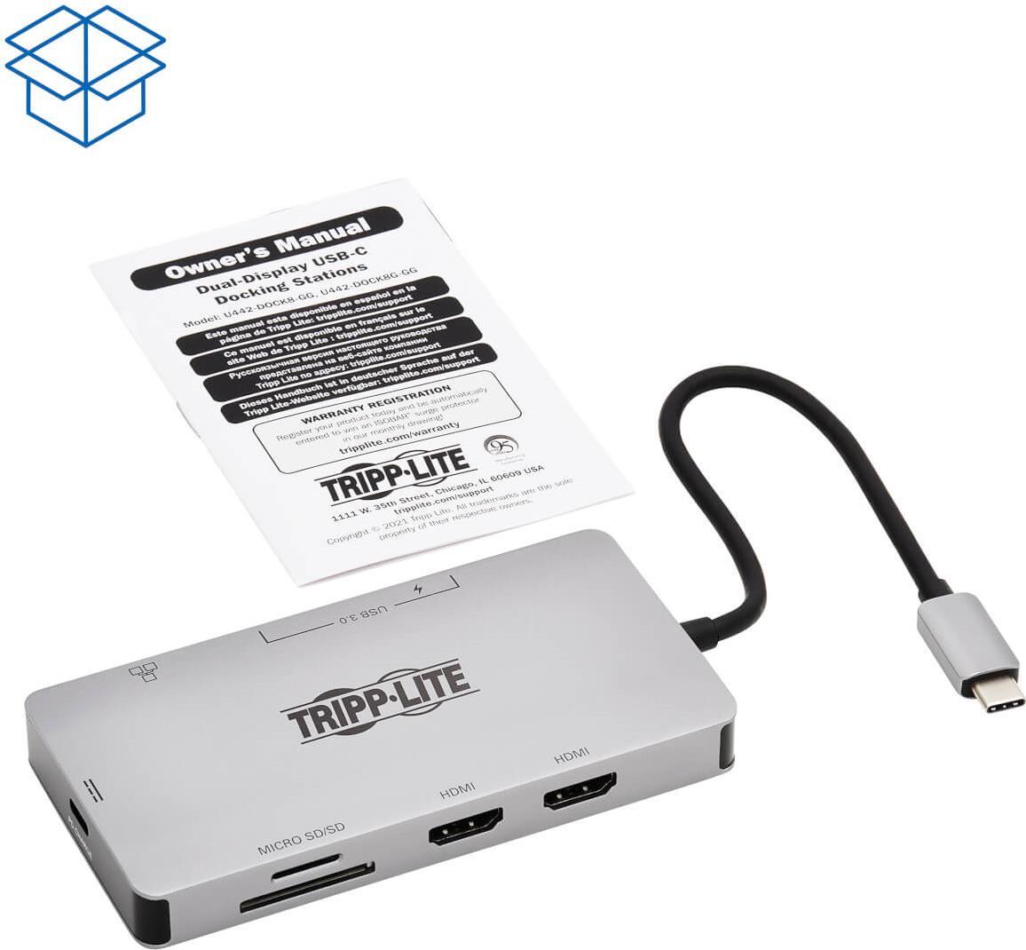 Tripp Lite Eaton Tripp Lite Series U442-DOCK8G-GG Dockingstation USB-C 2 x 4K HDMI 100W PD Grau