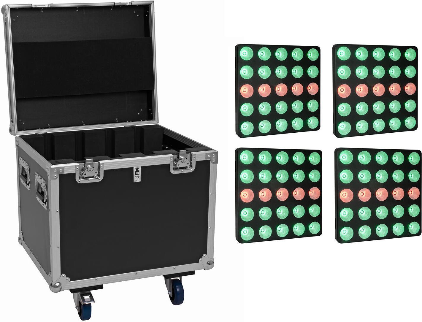 EUROLITE Set 4x LED Pixel Matrix Panel 5x5 RGB/WW + Flightcase mit Rollen