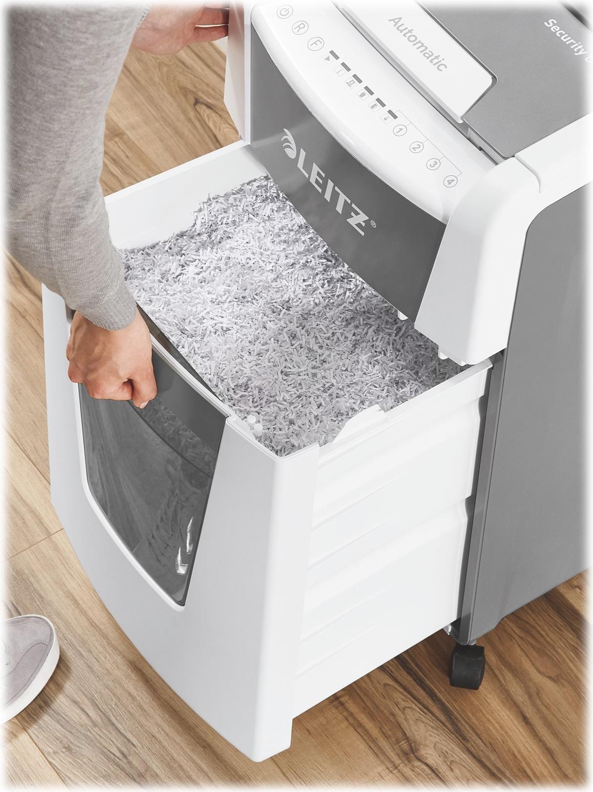 Leitz IQ AutoFeed Office 300 P4 Aktenvernichter Kreuzschnitt 300 Blatt Grau, Weiß