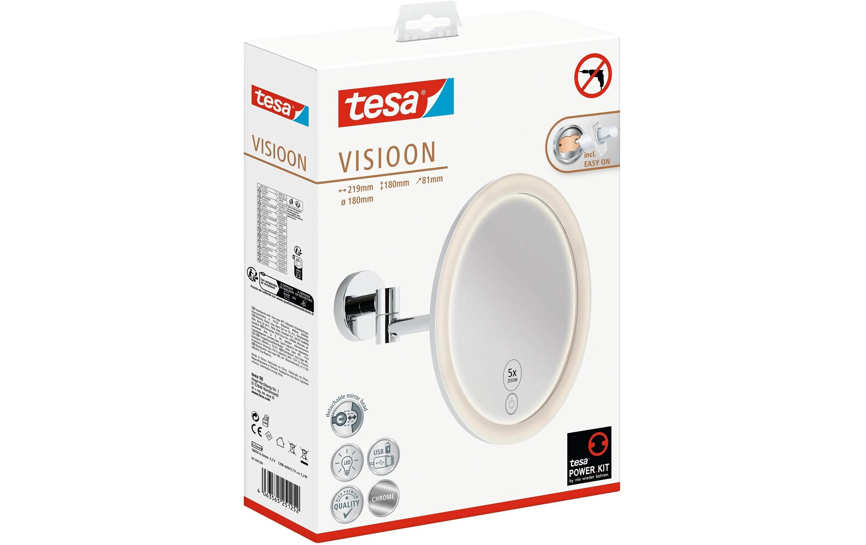 Tesa Visioon LED Kosmetikspiegel 5-fache Vergrößerung Rund Schwarz