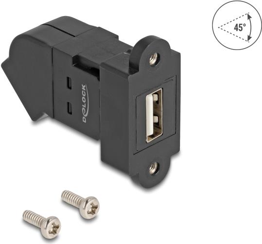 Delock USB 2.0 Typ-A Einbaubuchse zu Buchse 45° gewinkelt schwarz (67150)