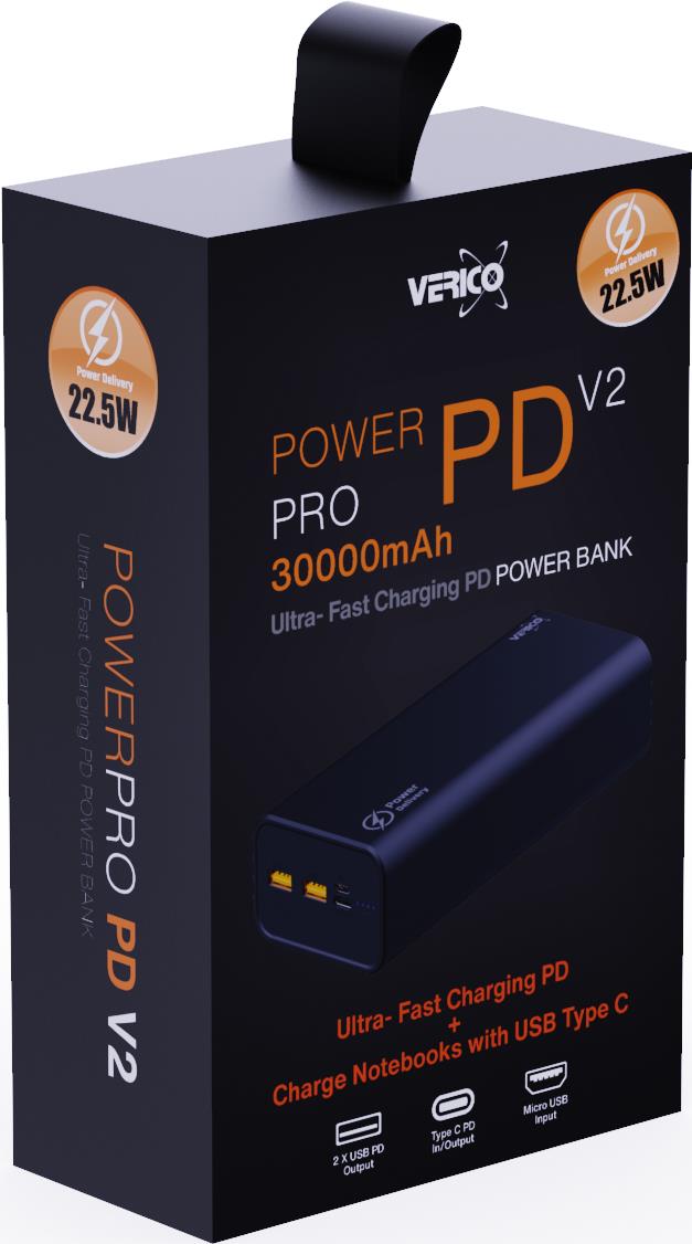 Verico Power Pro PD Powerbank 30000 mAh USB Typ-A USB Typ-C Schwarz
