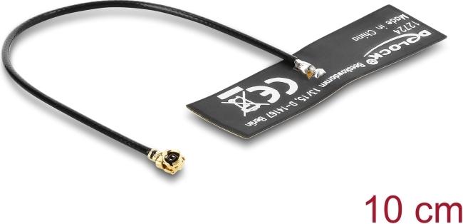 Delock WiFi 6 Antenne I-PEX Inc., MHF® I Stecker 4,5 - 5,0 dBi omnidirektional mit Anschlusskabel 1.13 10 cm FPC intern Klebemontage (12724)