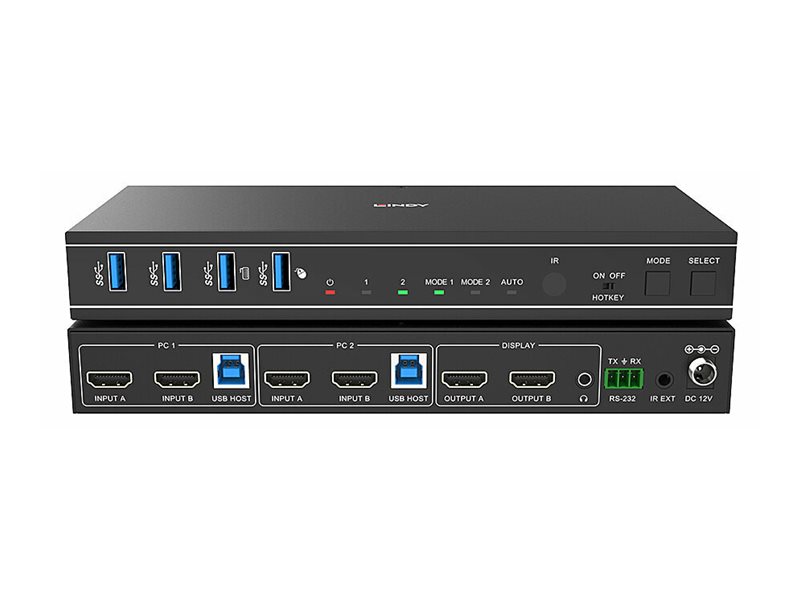 Lindy 39314 Dual-Head HDMI 4K60 USB 3.0 KVM-Switch Schwarz