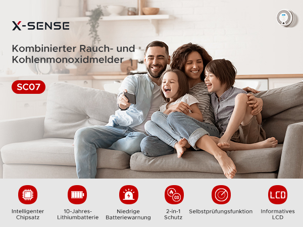X-Sense SC07 Rauch- und Kohlenmonoxidmelder Kabellos 85 dB Weiß Grau