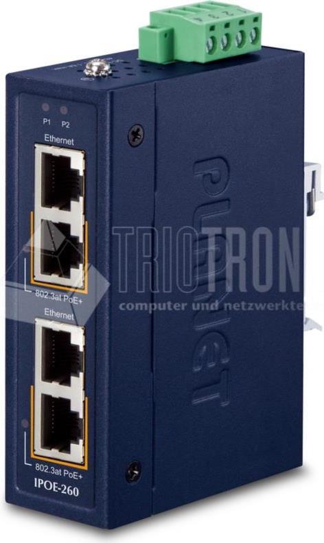 PLANET Industrial 2-port 10/100/1000T Gigabit Ethernet (10/100/1000) Power over Ethernet (PoE) Blau (IPOE-260)
