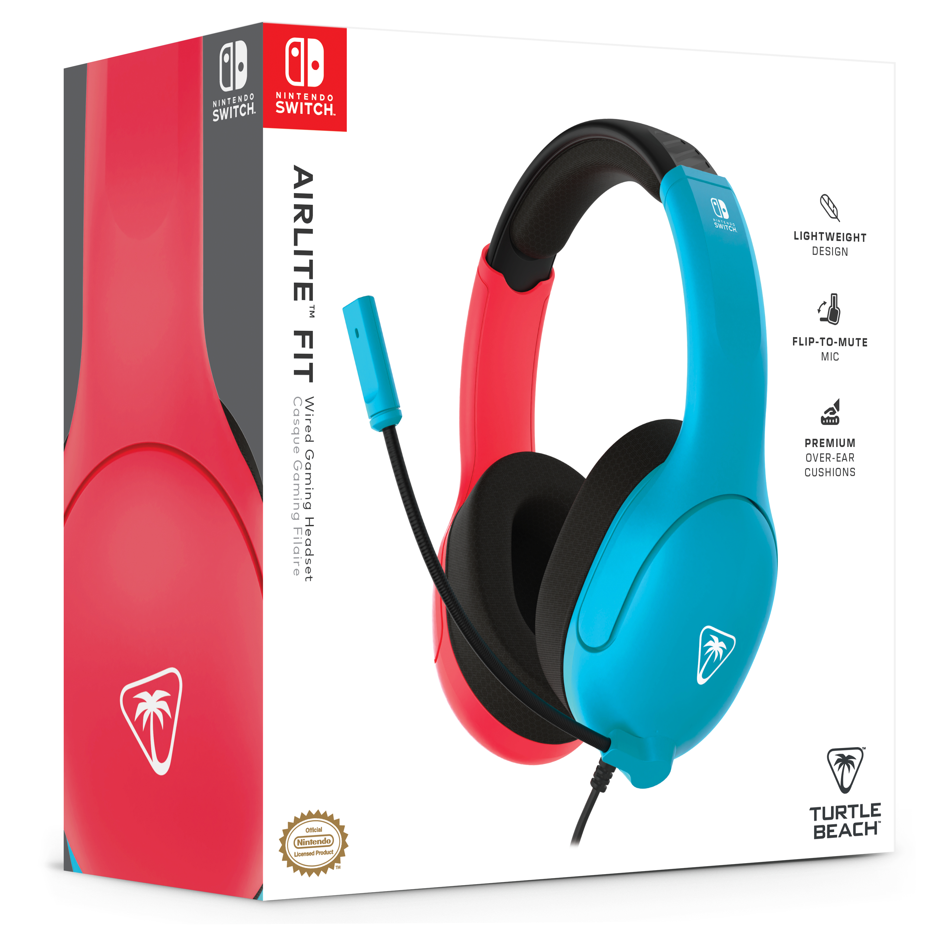 Turtle Beach Airlite Fit Kabelgebundener Gaming-Kopfhörer mit Boom-Mikrofon Schwarz, Blau, Rot