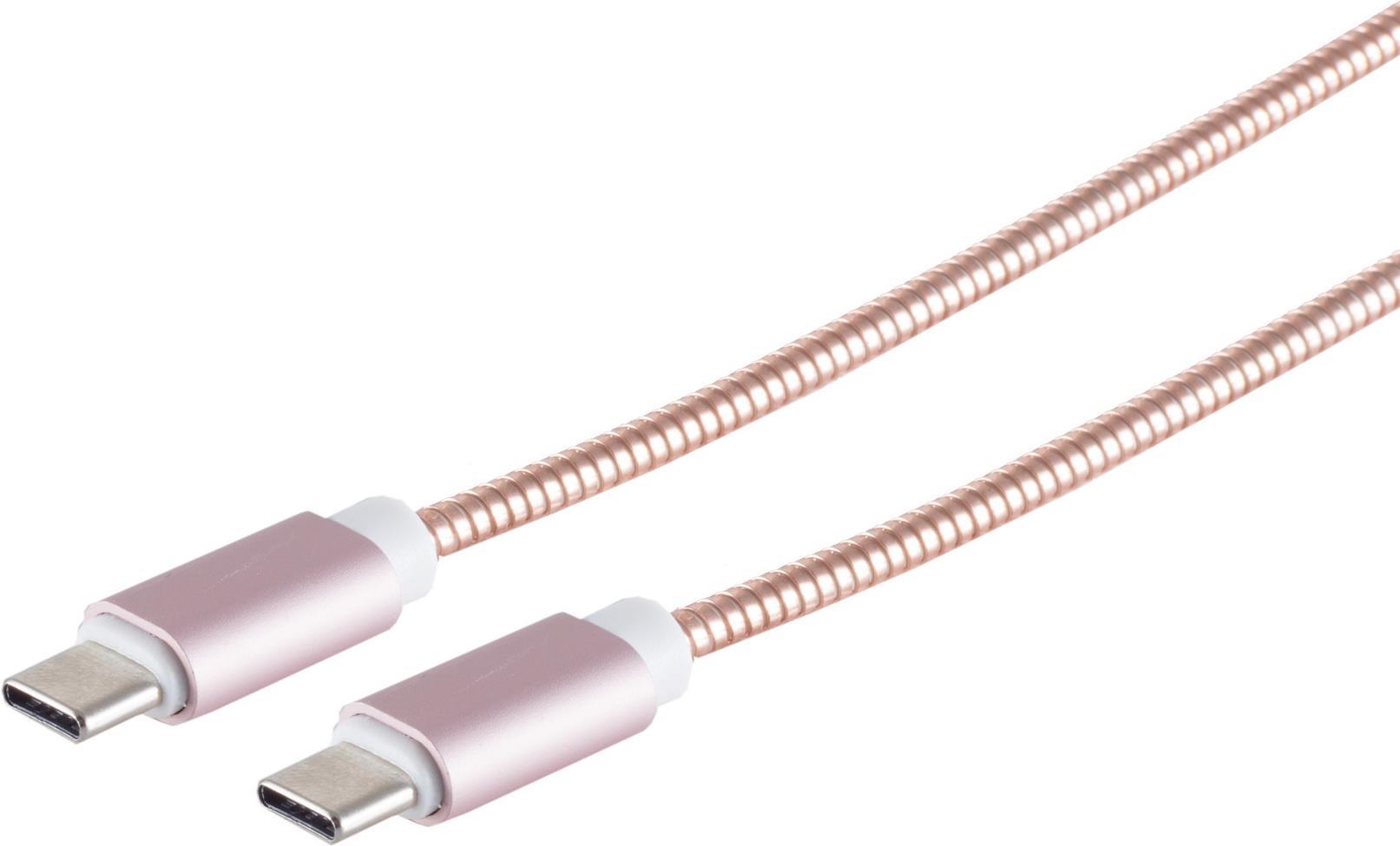 S/CONN maximum connectivity USB Lade Kabel, USB-C® Stecker auf USB-C® Stecker, PD, Metallummantelung (Steel) Rose, 1,0m (14-14002)