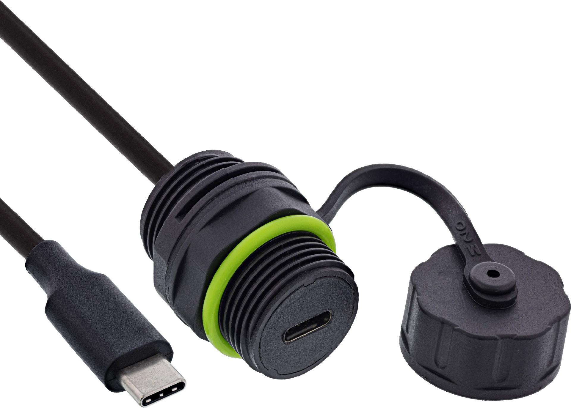 InLine USB-C-Kabelkupplung IP68 geschirmt Buchse zu Stecker 50cm (69927O)