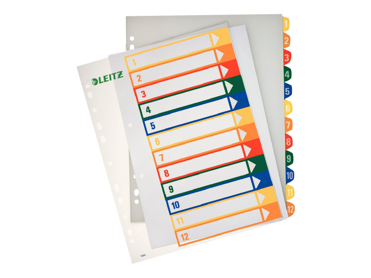 Leitz PC Printable Index Kunststoff-Register Zahlen 1-12 A4 Überbreite Mehrfarbig