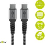 Goobay USB-C™ auf USB-C™ Textilkabel mit Metallsteckern (space grau/silber) 0,5 m, 0.5 m, Schwarz-Grau - elegantes und extra-robustes Verbindungskabel für Geräte mit USB-C™ An (49301)