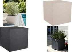 EDA Pflanzgefäß VOLCANIA, quadratisch, 395 mm, beige Pflanzwürfel aus Kunststoff, in Kalkstein-Optik, für Innen-/ - 1 Stück (013730 BE.CA SX)