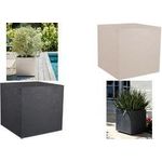 EDA Pflanzgefäß VOLCANIA, quadratisch, 395 mm, beige Pflanzwürfel aus Kunststoff, in Kalkstein-Optik, für Innen-/ - 1 Stück (013730 BE.CA SX)