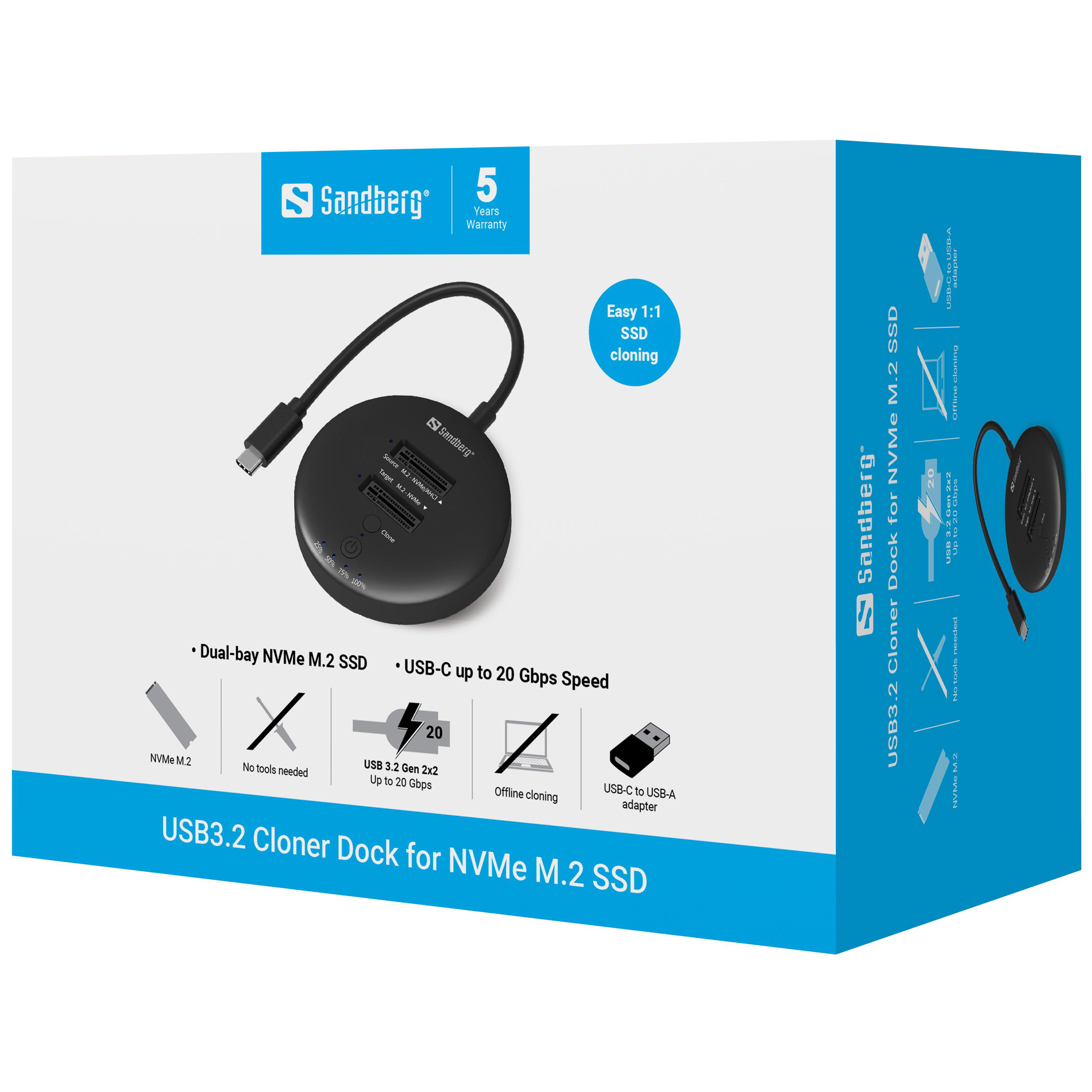 Sandberg SSD-Dockingstation 2x M.2 NVMe USB-C 3.2 Gen 2 Schwarz