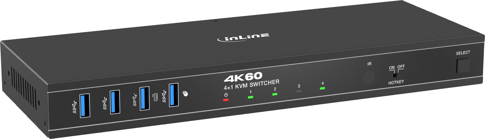 InLine® KVM Switch, 4x1, DP 4K/60Hz, USB 3.2 Hub (57885J)
