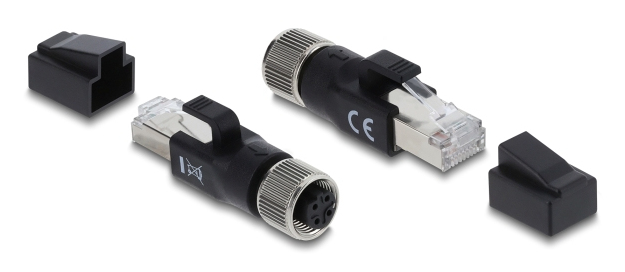 Delock Netzwerkadapter M12 D-kodiert 4 Pin Buchse zu RJ45 Stecker CAT 6 Schwarz