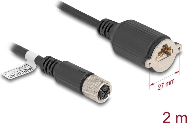 Delock M12 Kabel X-kodiert 8 Pin Buchse zu RJ45 zum Einbau Cat.6A S/FTP 2 m (80461)