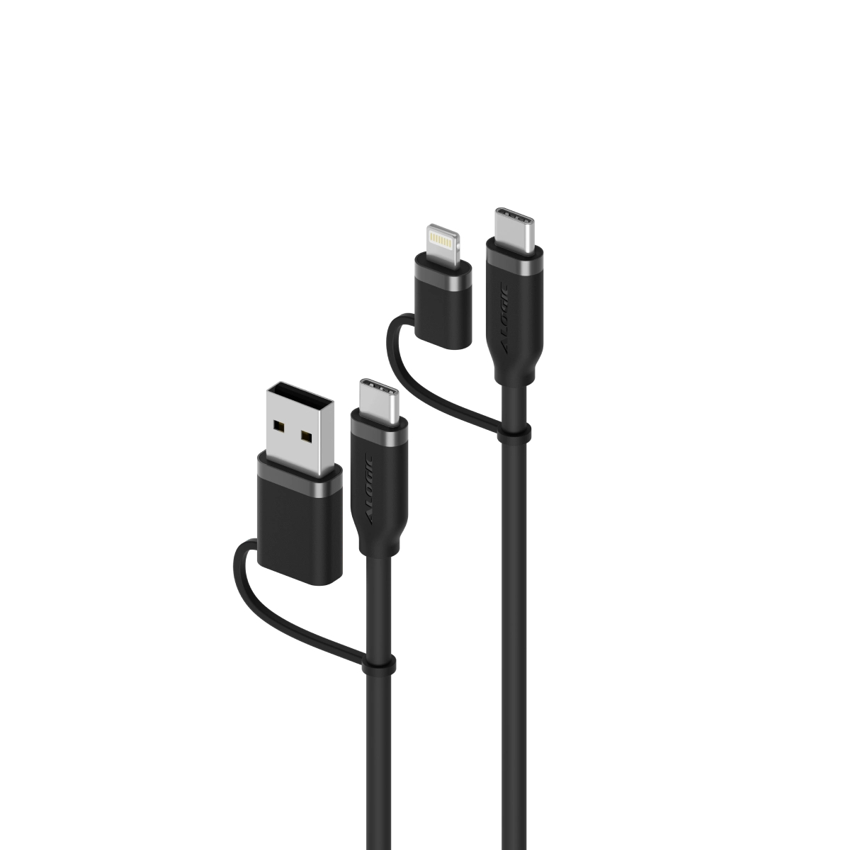 ALOGIC Elements Silicone 4-in-1 USB-Kabel, USB-C/Lightning zu USB-A/USB-C, 1.5 m, Schwarz
