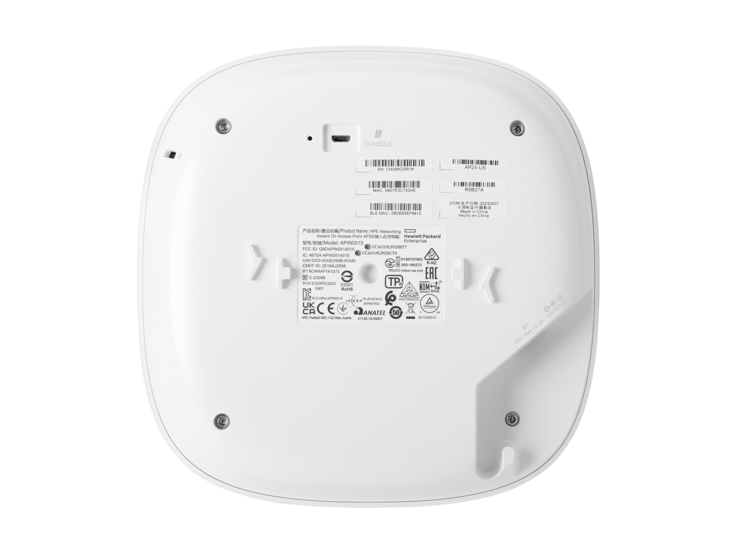 HPE Networking Instant On AP25 (RW) Wi-Fi 6 Access Point 4,8 Gbit/s Weiß
