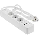 InLine® Steckdosenleiste, 3-fach Schutzkontakt, Überspannungsschutz und QuickCharge USB, mit Schalter, 1,5m, weiß (16491)
