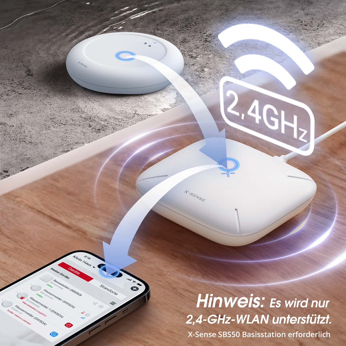 X-Sense Wassermelder Set SWS0A41 WLAN Weiß