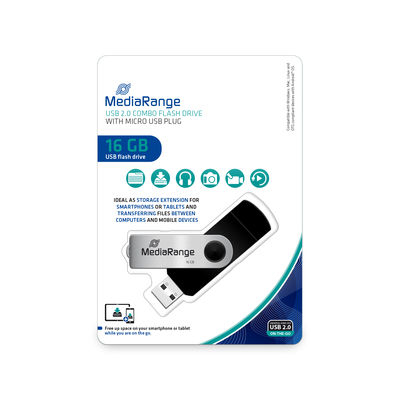 MediaRange MR931-2 USB-Stick 16 GB USB 2.0 Type-A / Micro-USB Schwarz, Silber