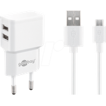 Goobay Micro USB Dual Ladeset 2,4 A, Weiß, 1 m - Netzteil mit 2x USB-Buchse und Micro USB Kabel (44985)