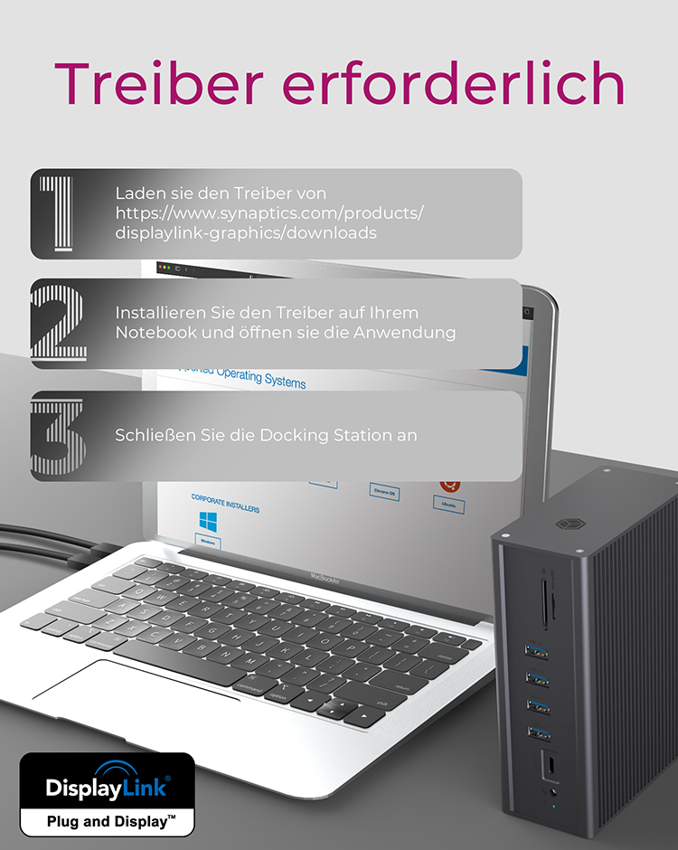 ICY BOX IB-DK2262AC Dockingstation USB-C 2x HDMI VGA 1GbE Anthrazit