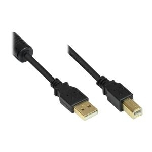 Anschlusskabel USB 2.0 Stecker A an Stecker B, mit Ferritkern, vergoldet, schwarz, 3m, Good Connections (GC-M0082)