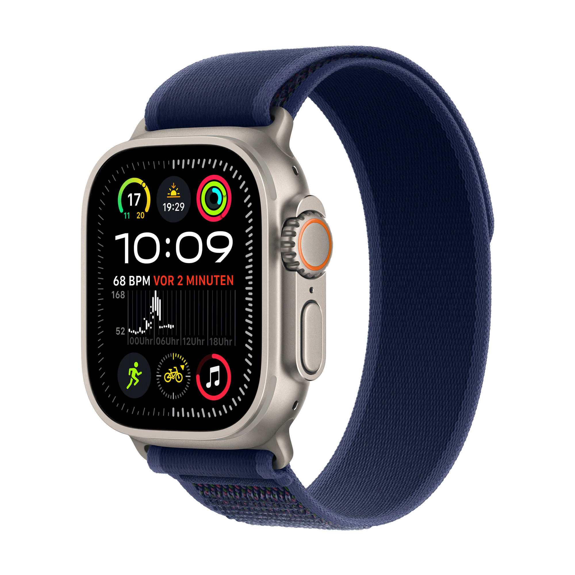 Apple Watch Ultra 2 GPS Cellular 49mm Natural Titanium Case mit Blue Trail Band MX4L3FD A