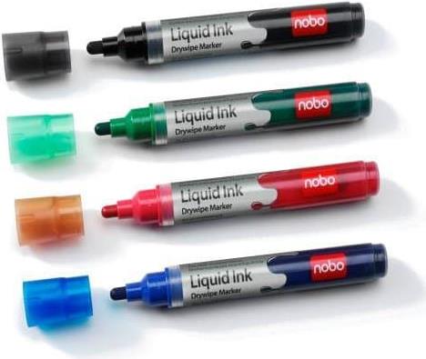 Nobo Liquid Ink Whiteboard-Marker Rundspitze 3 mm, 6er Set Mehrfarbig